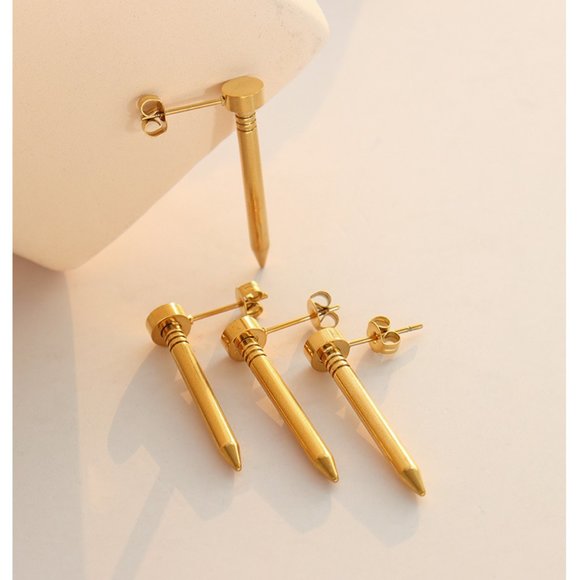 Gold Nail Earrings - Picture 2 of 3